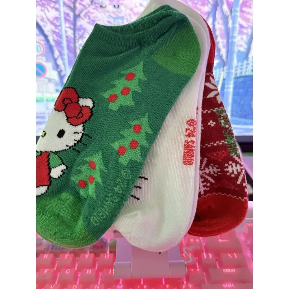 Hello Kitty Women's Christmas Holiday No Show Socks 3 Pack Pair 2024 Sanrio